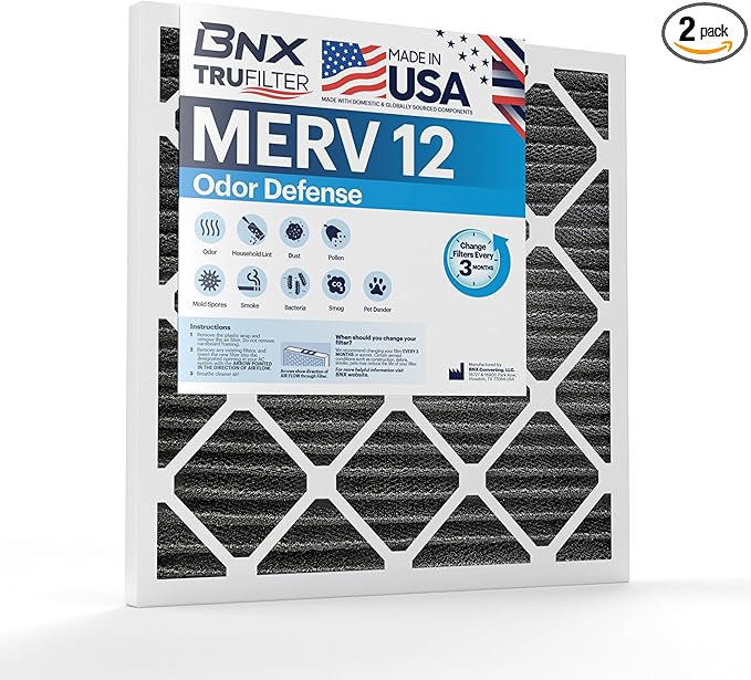 TruFilter Compatible with AprilAire 110/113 MERV 12 Activated Carbon Air Filter (2-Pack) - MADE IN USA - Air Conditioner Furnace Filters for Odor, Mold, Bacteria, Smoke Air Filter 16x20x4