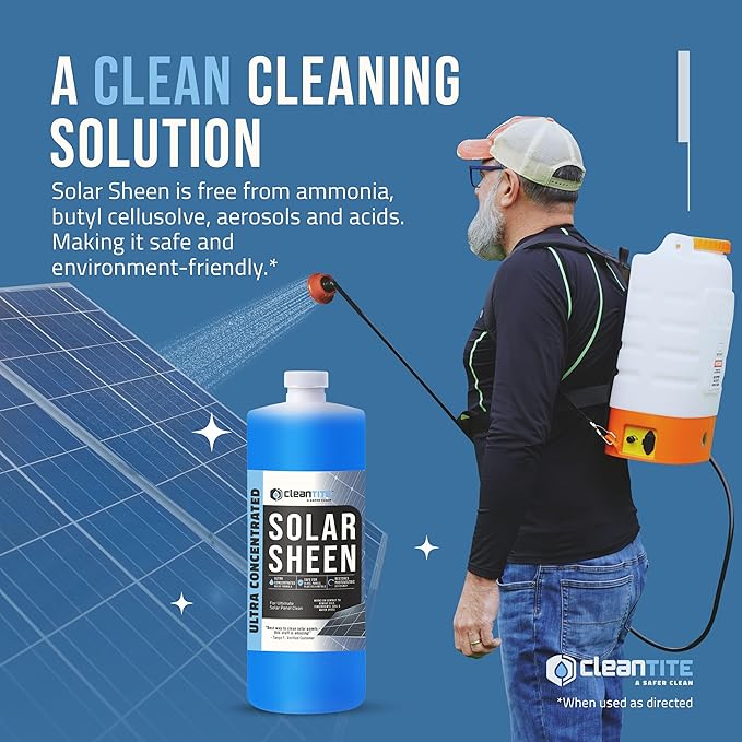Solar Panel Cleaner Solar Sheen (Makes 128 Gallons) - Super Concentrated Glass & Solar Panel Cleaning, Remove Oils, Fingerprints & Water Spots - (32 oz)