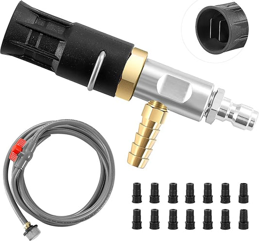 Adjustable Long Range Nozzle for Pressure Washer 3-3.5 GPM, Downstream Injection Spray Nozzle Kit, High Power Washing External Chemical Injector with 1/4” Quick Connect, 2000 to 3000 PSI