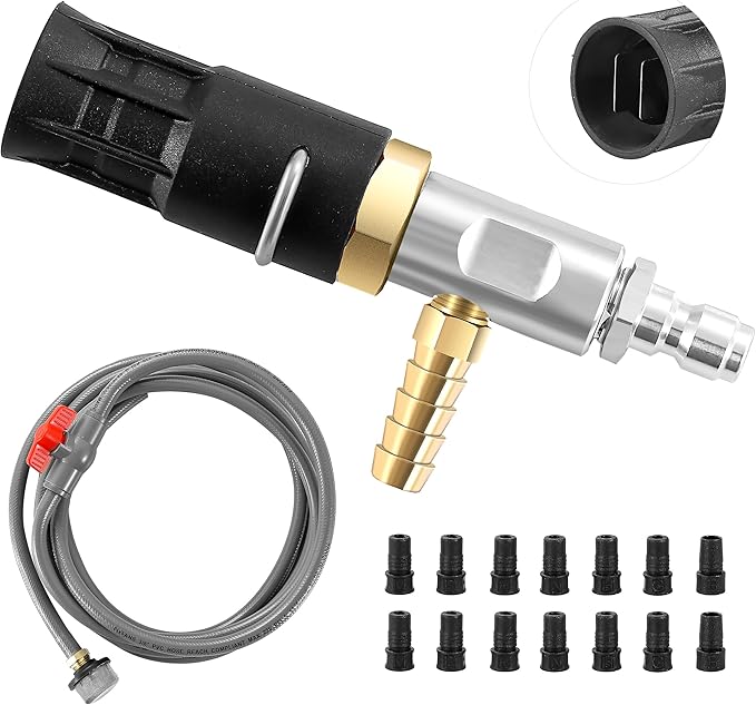 Adjustable Long Range Nozzle for Pressure Washer 2-2.5 GPM, Downstream Injection Spray Nozzle Kit, High Power Washing External Chemical Injector with 1/4” Quick Connect, 2000 to 3000 PSI