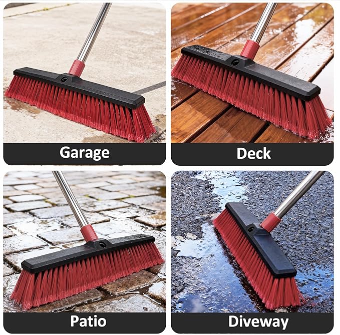 18” Push Broom with 70” Adjustable Handle - Heavy Duty Outdoor Broom for Shop, Garage, Patio, Driveway, Yard & Deck Cleaning