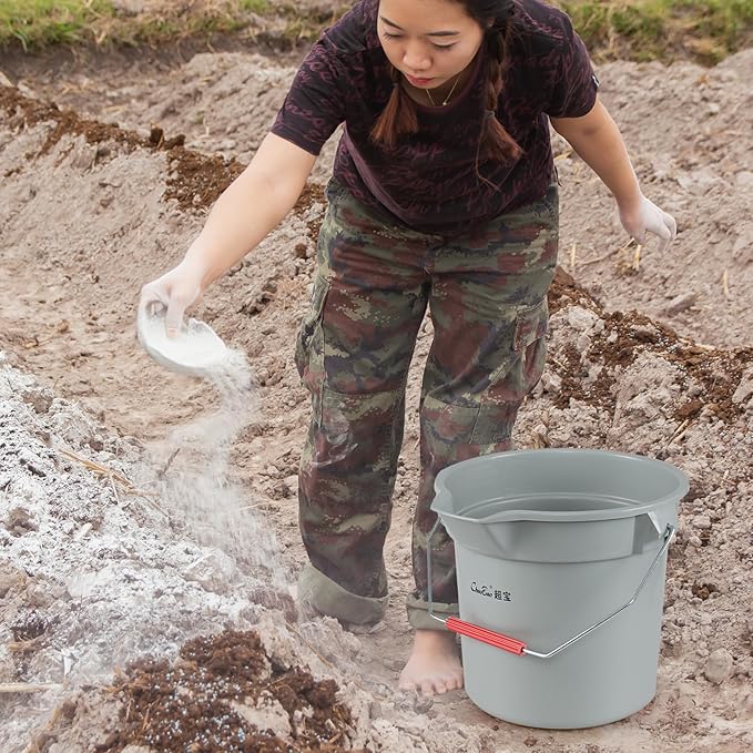 14 Quart Plastic Cleaning Bucket with Handle, 4 Packs Plastic Round Utility Pail, Grey