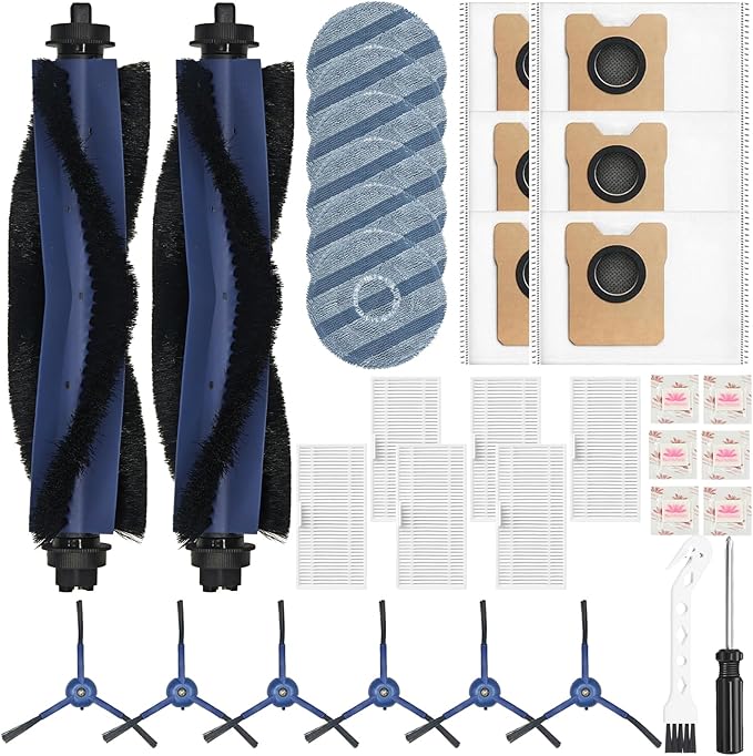 34 Pack for eufy Omni C20 Robot Vacuum Accessories Kit，2 Mainbrush 6 Filter 6 Dust Bag 6 mop pads 6 Sidebrush 1Cleaning Brush 1Screwdriver,6 Incense Chips