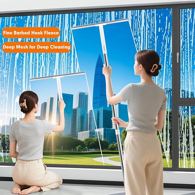 JOYBOS Rubber Floor Squeegee for Smooth Surface Concrete Floor, Tile Floor, Heavy Duty Garage Shower Floor Squeegee Broom for Removing Water, Commercial Scrubber Mop with Adjustable Long Handle (XL)