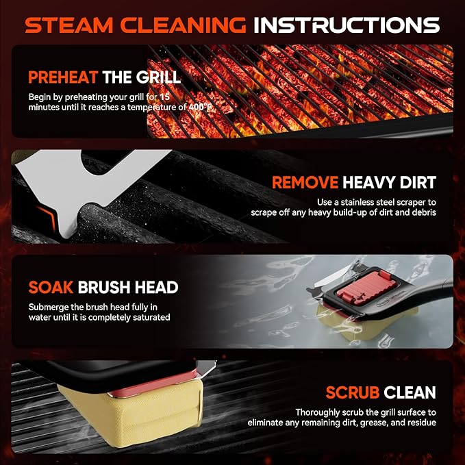 Grill Brush Bristle-Free Steam Cleaning, BBQ Brush Replaceable Heat-Resistant Kevlar Head with Grill Scraper Safe Barbecue Grill Cleaner