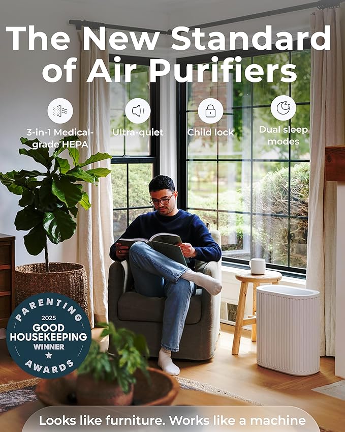 Windmill Air Purifier for Home - 3-In-1 Filtration for Smoke & More - True HEPA Filter, Activated Carbon, & Pre-Filter - Covers Up To 1950 sq ft - Ultra-Quiet - App Compatible - White