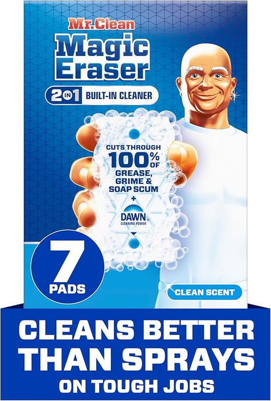 Mr. Clean Magic Eraser Foaming Sponge, All Purpose Cleaner, Dawn Cleaning Power, Wall, Sneaker, Oven Cleaner, Kitchen, Bathroom, Shower Cleaning Supplies, Scrubber, Ultra Foamy, 7ct