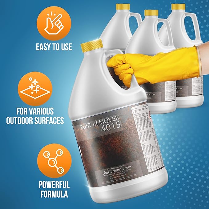 DeckGeneral Rust Remover 4015 All Surface Rust Stain Eliminator, Concrete Cleaner, Effective Rust Clean Up for Driveways, Walkways, Swimming Pools, Brick, Pavements and More (4 Gallon Case)