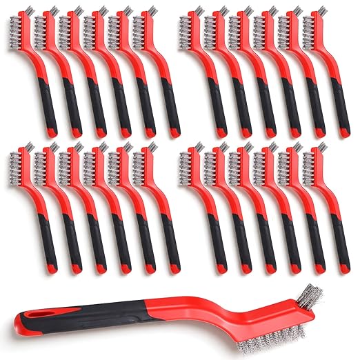 24PCS Wire Scratch Brush Set Stainless Steel Metal Brush Soft Grip for Rust, Dirt & Paint Scrubbing with Deep Cleaning (7inch - Stainless Steel Wire)