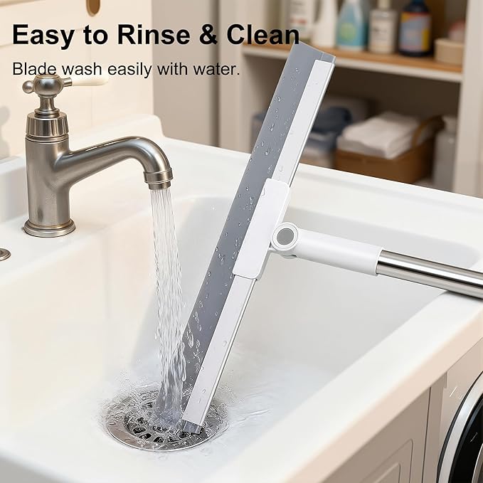 Professional Air Broom for Water & Pet Hair Removal, Floor Squeegee for Tile, Hardwood & Under-Furniture Cleaning with 51″-58″ Telescoping Handle & 180° Rotating Head