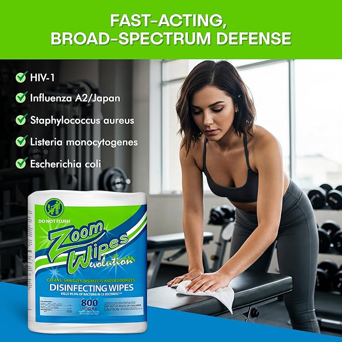 Zoom Evolution Multi-Purpose Antibacterial Wipes, 3,200 Count – 4 Rolls of 800 Wipes Each, Disinfecting Cleaning & Sanitizing Solution for Home, Kitchen, Gym, Car & Office, Quick-Dry, EPA-Registered