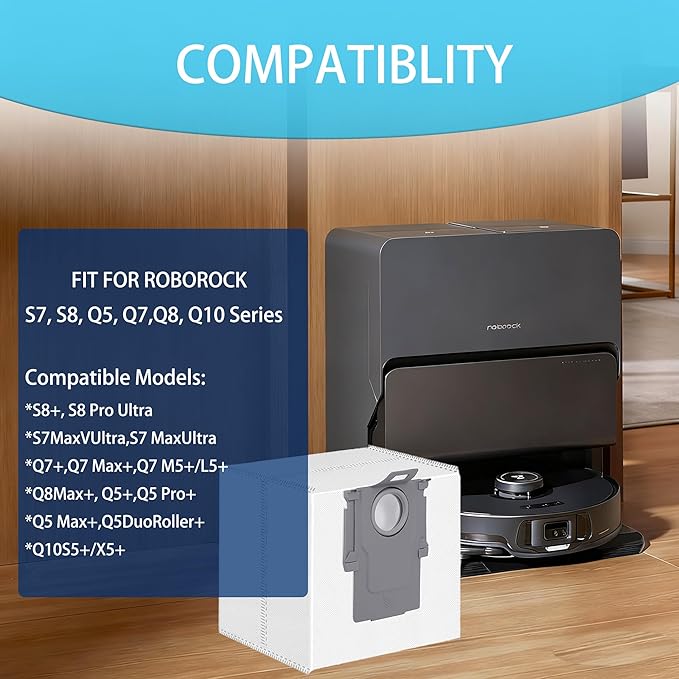 22 Pack Q7 Q5 Dust replacement Bags for Roborock Q7 Max, Q7 M5+, Q10 S5+, Q10 X5+, Q8 Max+, Q5 Max+, Q7 Max+, Q5 Pro+, Q5 Pro, Q5+, S8 Pro Ultra,Vaccum Bag for S8+, S7 MaxV Ultra Robot Vacuum
