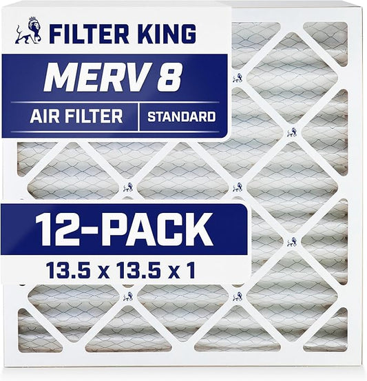 Filter King 13.5x13.5x1 Air Filter | 12-PACK | MERV 8 HVAC Pleated A/C Furnace Filters | MADE IN USA | Actual Size: 13.5 x 13.5 x .75"