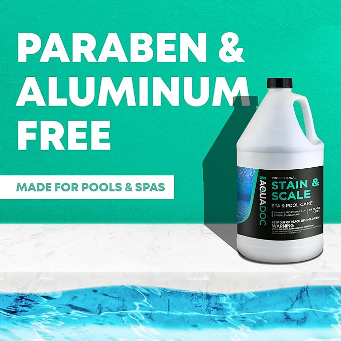 AquaDoc Pool & Spa Stain and Scale Control for Hot Tubs - 64oz - Pool Stain Remover That Helps Prevent & Remove Calcium, Iron, Copper & Rust Buildup - Made in USA