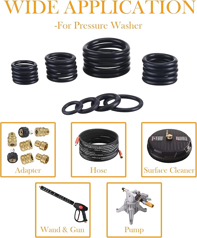 PWACCS High Pressure Washer O Ring Kit, Replacement Rubber Ring for Power Washer, General for Pump, Coupler, Adapter, Hose, Gun and Nozzle, 100 Pieces