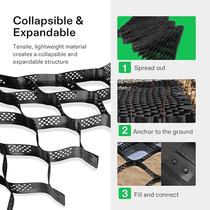 VIVOSUN 3’’ Depth Ground Grid, 9x17 ft, High-Density HDPE Geo Cell, 1885 lbs per sq ft Load, Foldable & Tensile, Easy Installation with Gloves, Perfect for Gardens, Driveways, Pathways, Slopes