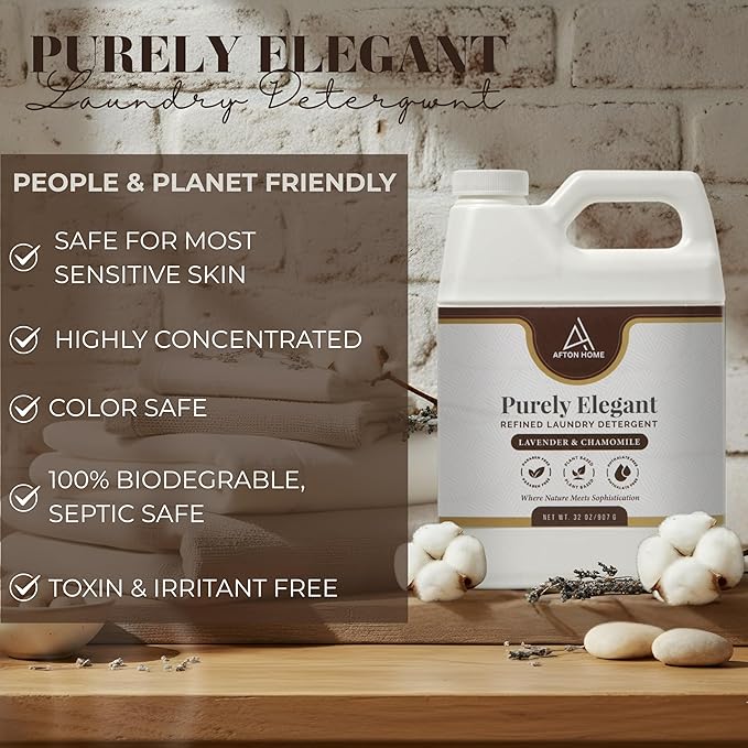 Elegant Luxury Plant-Based Laundry Detergent Lavender & Chamomile Scent, 64oz by Purely Elegant, Biodegradable, Bulk, Sensitive Skin Safe, Paraben Free, Highly Concentrated, HE Eco Family Size