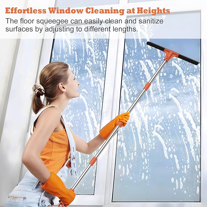 Floor Squeegee for Concrete Floor,18" Large Heavy Duty Squeegee for Floor, Rubber Broom with 62" Long Handle for Bathroom Tile, Garage Concrete, Deck, Shower Glass, Window Cleaning