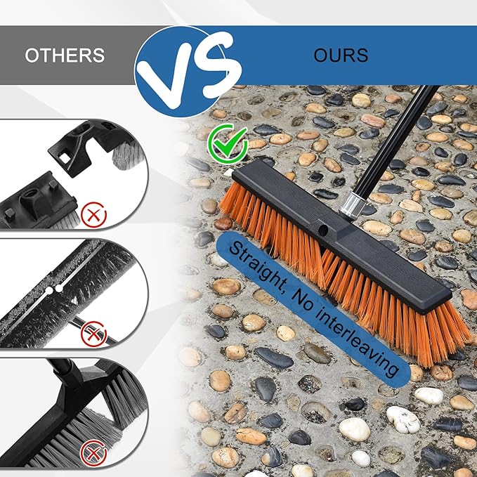 PBHEPJ 24 Inchs Push Broom Outdoor Heavy Duty, Shop Broom with 60" Long Handle for Cleaning Outdoor or Indoor Tile, Garage, Shop, Deck, Concrete, Wood, Stone, Patio Floor