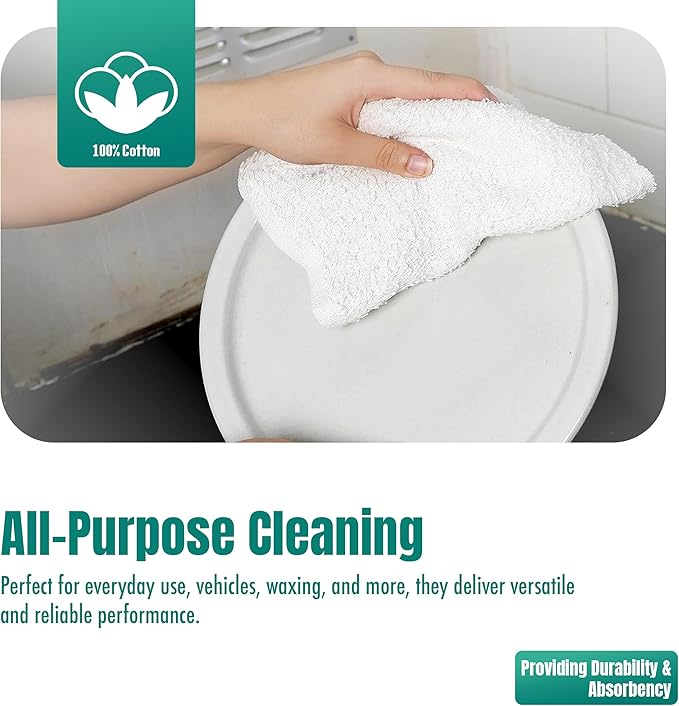 ZUPERIA Terry Towels Pack of 24 (14" X 17" Inches) 100% Cotton Terry Barmop Towels - Absorbent & Durable Bar Rags, Multipurpose Cleaning Rags for Home, Automotive & Garage Cleaning Supplies (White)