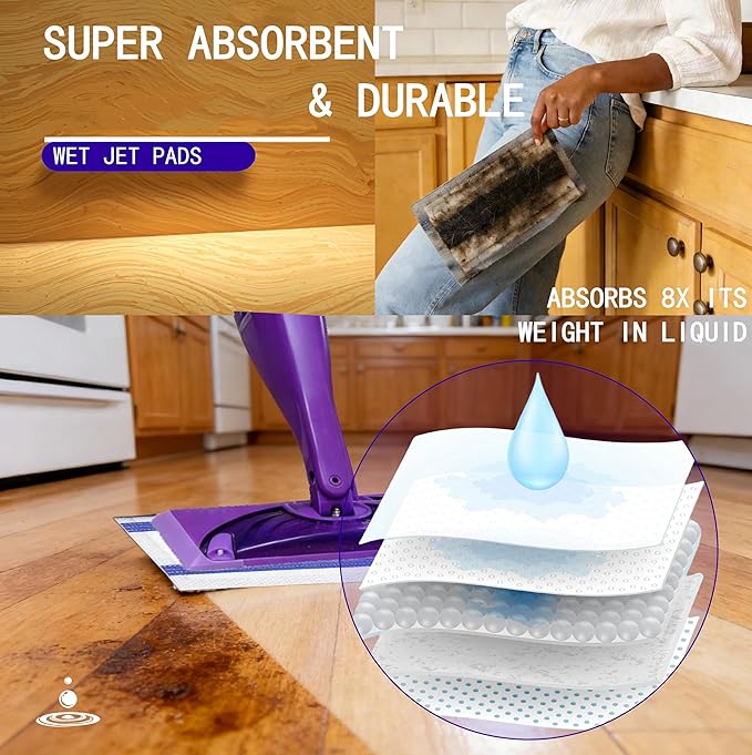 64X Wet Jet Mop Refill Pads.Dry&Wet Mopping Pad.Microfiber.Thickened and Absorbent.Wet Mop Pads Multi Surface.Bathroom Cleaning Supplies