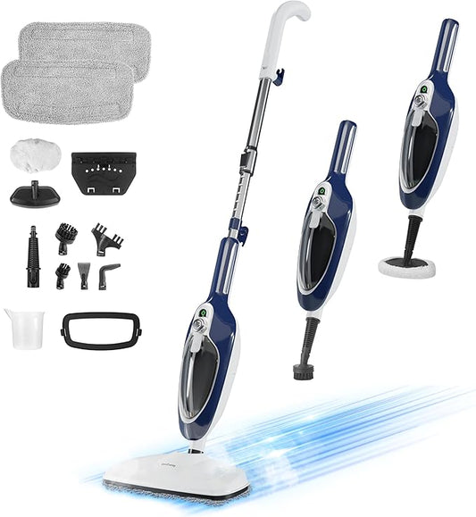 Steam Mop with Detachable Handheld Steamer All-in-one 11 Accessories, 23Ft Power Cord,3-Level Steam,Fast Heating MultiPurpose Steam Cleaner for Hard Floor, Carpets, Furniture, Windows, Clothes etc.