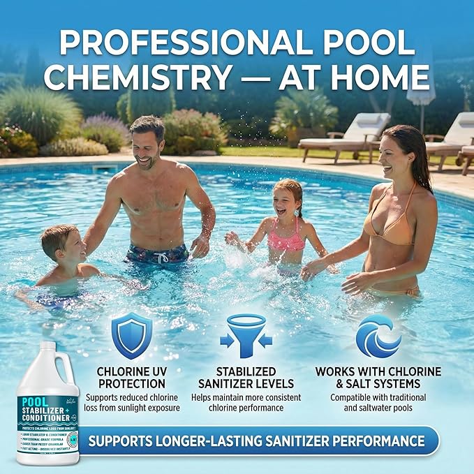 Pool Stabilizer - Cyanuric Acid Pool Stabilizer, Liquid Chlorine Stabilizer for Pool Chemicals, Swimming Pool Conditioner Stabilizer, for Salt Pool & Chlorine, 1 Gallon