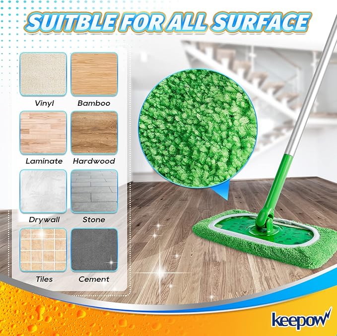 KEEPOW Reusable Mop Pads Compatible with Swiffer Sweeper Mop, Dry Sweeping Cloths for Swiffer Pads, 8 Pack Washable Microfiber Wet Mopping Cloth Refills for Surface/Hardwood Floor Cleaning