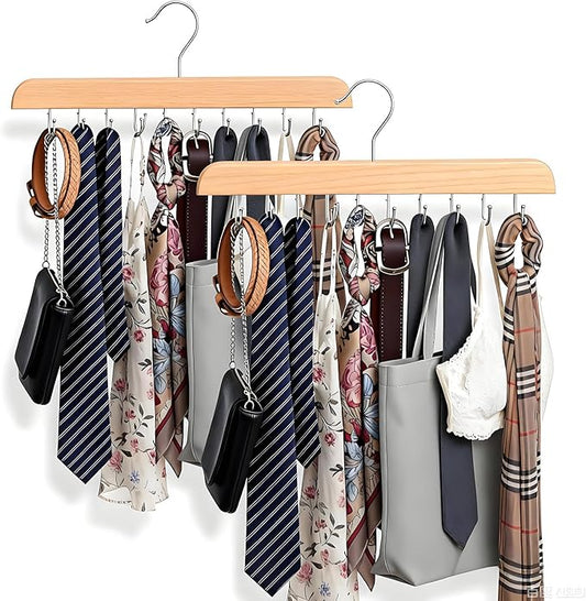 Bra Hanger for Closet Organizer, Wooden Tank Top Hangers with 20 Foldable Hooks, 360° Rotating Design, Space Saving Storage for Tank Tops, Bras, Scarves, Belts, Ties etc (2, Wood)