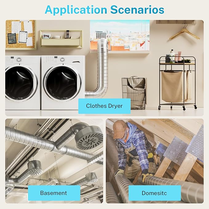 4 Inch 5FT Semi Rigid Dryer Vent, Flexible Aluminum Dryer Vent Hose with Clamps, 3.9 Mil Aluminum Foil Tape for HVAC Ventilation, Duct Fan Systems