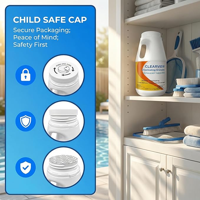 ClearView Chlorine Granules 5 Lbs for Spas and Hot Tubs, Fast Dissolving Chlorinating Granules for Swimming Pools, Calcium-Free Formula Pool Chlorine Shock Granular Sanitizer