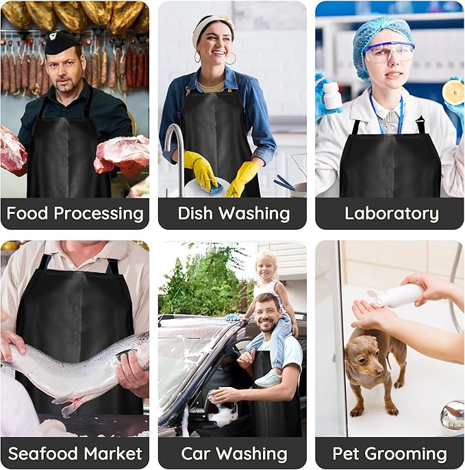 Thicker Rubber Apron, Extra Long Adjustable Apron, Heavy Duty Oil&Chemical Resistant Waterproof Work Aprons