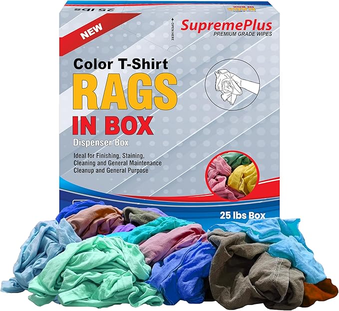 Premium Color Knit Cleaning Cloths (25 lbs. Compressed Box) Cotton T-Shirt Shop Rags Bulk for Workshops, Mechanics, Painters, and Home Use, Multipurpose Washable Reusable Rags