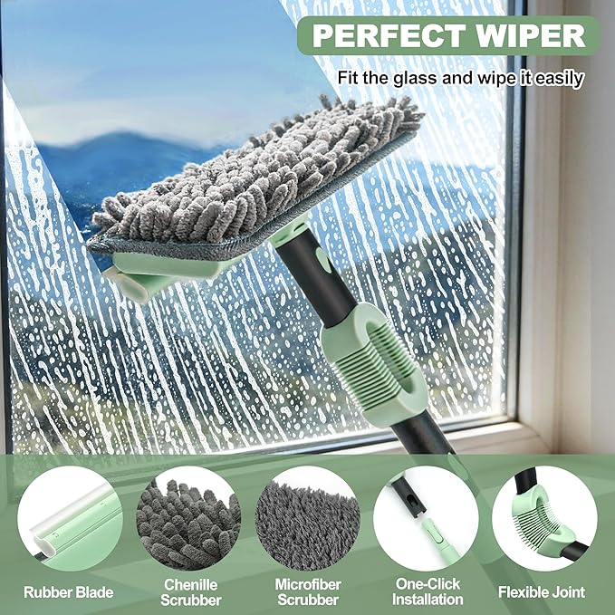 Window Squeegee Set 2-in-1 Window Cleaning Tool 73.6In Pole, Window Cleaner Squeegee for Home, Squeegee for Shower Glass, Car Window Squeegee Windshield Cleaner Tool