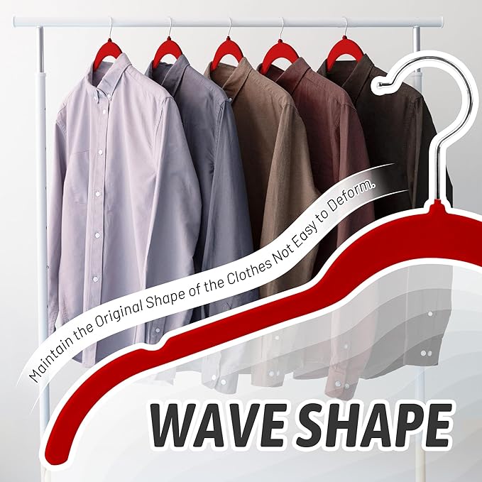 30 Pack Velvet Hangers – Non-Slip Slim Clothes Hangers with 360° Swivel Hook, Heavy Duty Flocked Shirt Hangers for Dresses, Suits, Blouses, Coats(Red)