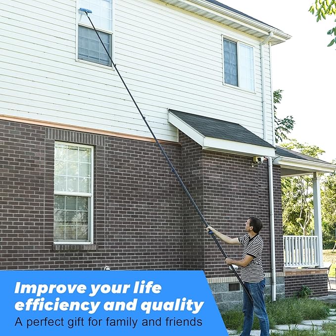 30 Foot High Ceiling Duster Kits with 4.7-24 FT Carbon Fiber Extension Pole, Feather Duster, Cobweb Duster, Ceiling Fan Duster, Window Squeegee & Cleaner with Pole 24 Ft