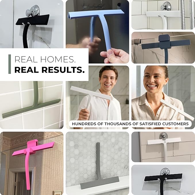 GÜTEWERK Shower Squeegee for Glass Doors, Silicone Window Squeegee, Bathroom and Glass Cleaning - Black - 9 Inch