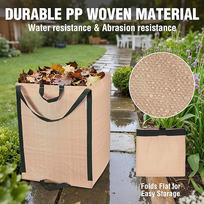 WORKPRO Heavy Duty 72-Gallon Reusable Yard Waste Bags, Self-standing Leaf and Lawn Bags with Reinforced Handles, Garden Waste Bags for Debris, Leaves, Grass, and Outdoor Recycling, Light Tan