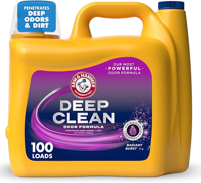 ARM & HAMMER™ Deep Clean Odor Formula Liquid Laundry Detergent, Laundry Odor Remover, Radiant Burst Scent, 150 Fl Oz, 100 Loads