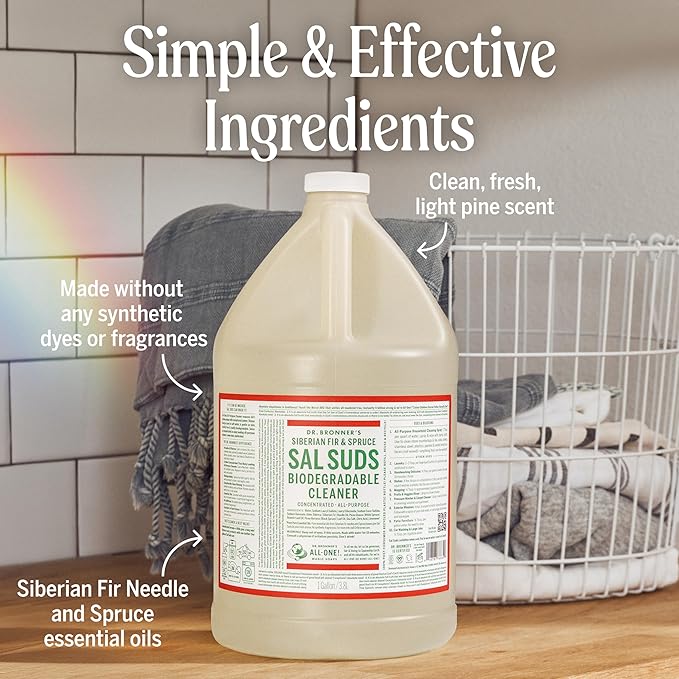 Dr. Bronner's - Sal Suds Biodegradable Cleaner (1 Gallon) - All-Purpose, Pine Cleaner for Floors, Laundry and Dishes, Concentrated, Cuts Grease and Dirt, Powerful Formula