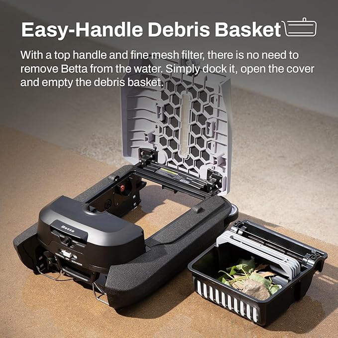 Betta Flex Solar-Powered Robotic Pool Skimmer – Cordless with Dual Cleaning Modes, Soft-Touch Pool Protection. Compatible with Infinity Edge, In-Ground & Above-Ground Pools (Grey)