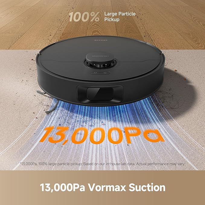 DREAME D20 Plus Robot Vacuum and Mop, 13,000Pa Suction, Self-Emptying with 5L Dust Bag, DuoBrush for Pet Hair, LDS Mapping, App & Voice Control, Ideal for Hard Floors & Carpets (Black)
