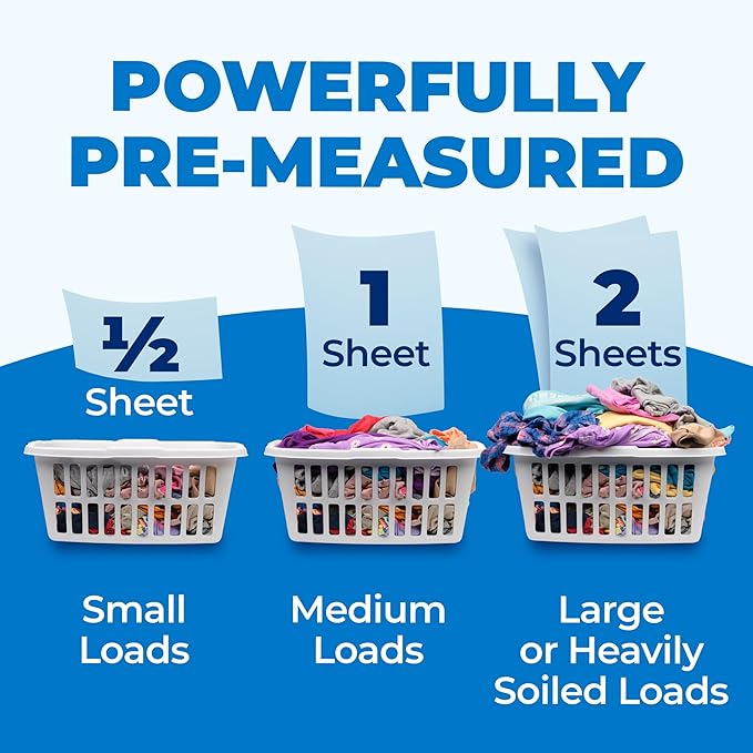 ARM & HAMMER 5in1 Power Sheets Laundry Detergent, Free & Clear, 50 Count, up to 100 Small Loads