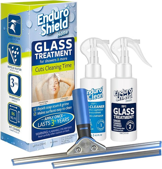 Glass Treatment Kit - Repels Soap Scum, Grime & Dirt without Harsh Chemicals + Approved Professional Grade Squeegee for showers and windows