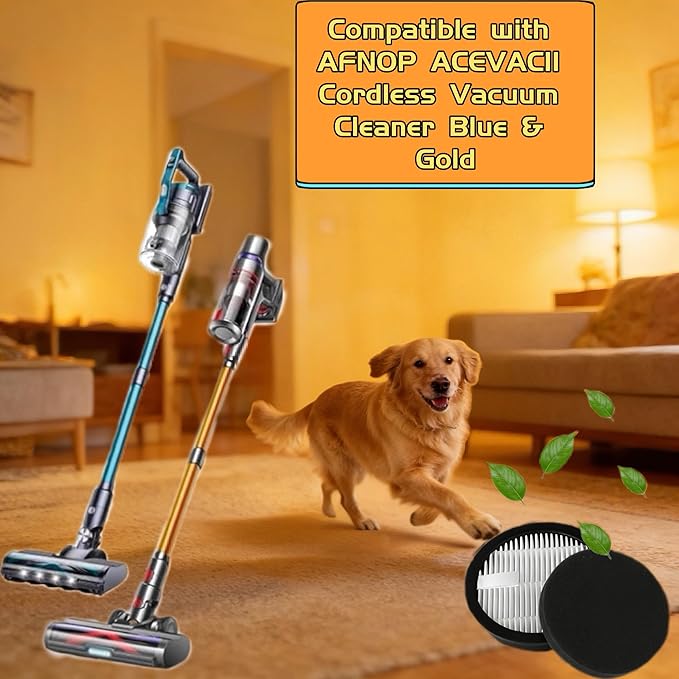 2 Pack HEPA Vacuum Replacement Filters for AFNOP Acevac11 Cordless Vacuum, Includes 4 Pre-Filter Sponge Sets