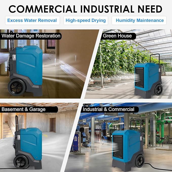 MOUNTO 310 Pints LGR Commercial Dehumidifier with Built-In Pump and Drain Hose – Portable, Heavy-Duty Dehumidifier with Wheels for Basements, Garages, Home, and Job Sites (Blue)