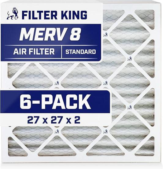 Filter King 27x27x2 Air Filter | 6-PACK | MERV 8 HVAC Pleated A/C Furnace Filters | MADE IN USA | Actual Size: 26.5 x 26.5 x 1.75"