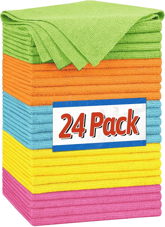 FIXSMITH Shop Towels, Microfiber Cleaning Cloth Bulk, 24 Pack Microfiber Towels for Cars, All-Purpose Absorbent Cleaning Rags, Dust Cloth for Automotive, Mechanic, Garage, Bar, 11.5 x 11.5 inch