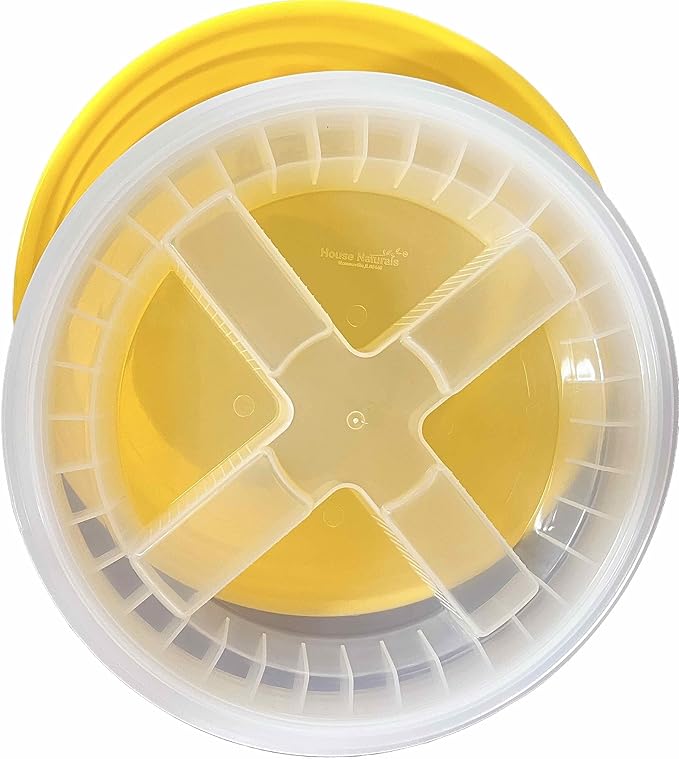 House Naturals Plastic Food Grade Made in USA Bucket with lid, Large 7 Gallon Container Comes with Screw On Lid (1, Yellow with Clear lid)