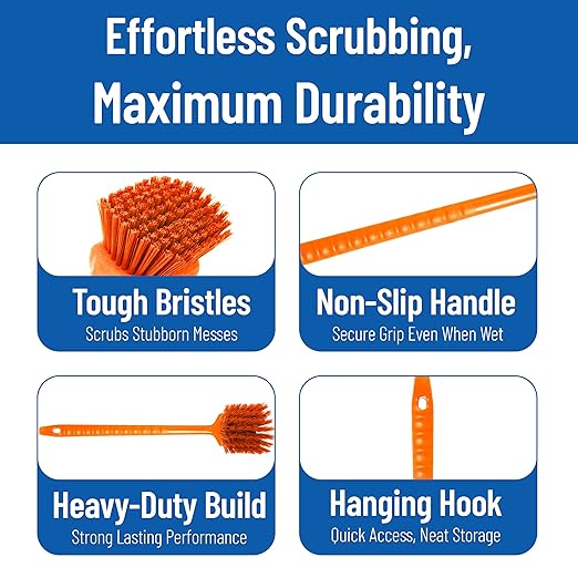 SPARTA 40501EC24 Plastic Large Scrub Brush, Kitchen Brush, Utility Brush With Long Handle For Cleaning, 20 Inches, Orange